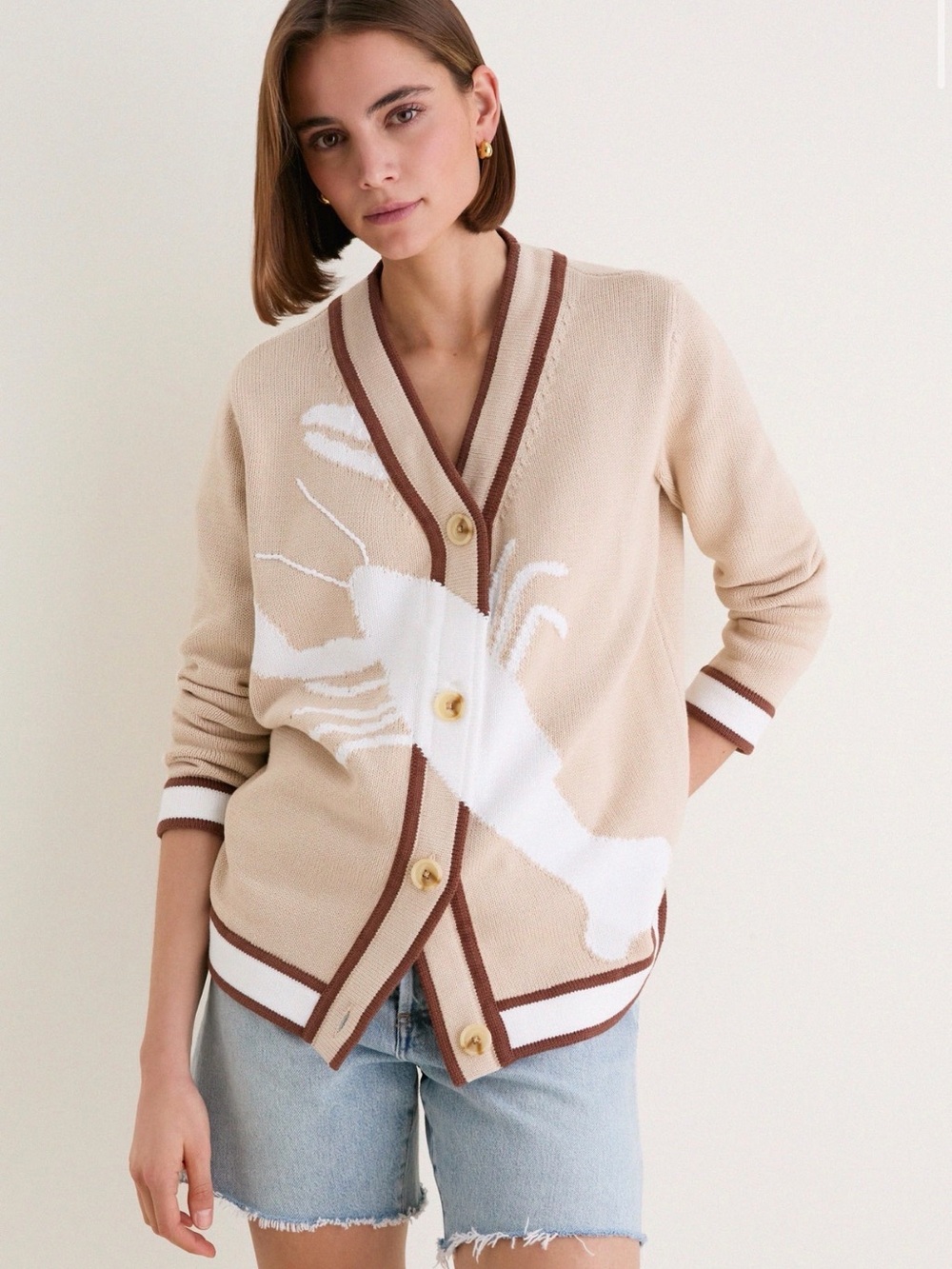 Tuckernuck Sandstone Cotton Lobster Lauren Cardigan Cream Brown Size Large